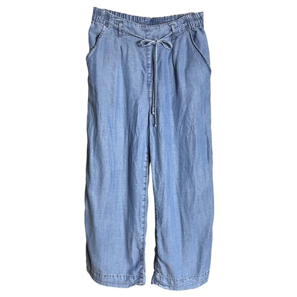 American Eagle Pants Cropped Wide Leg Chambray Pull On Comfy Pockets Womens 6 - Picture 1 of 8